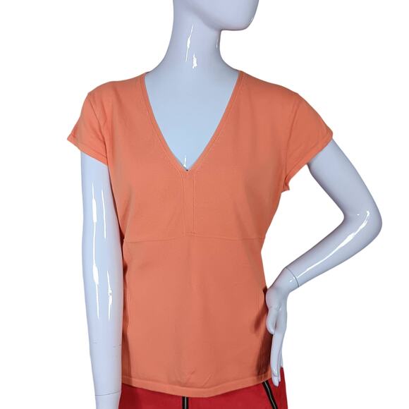 GAP Tops - Gap Stretch Top Size XL Orange Short Sleeve V Neck Fine Knit Career Style